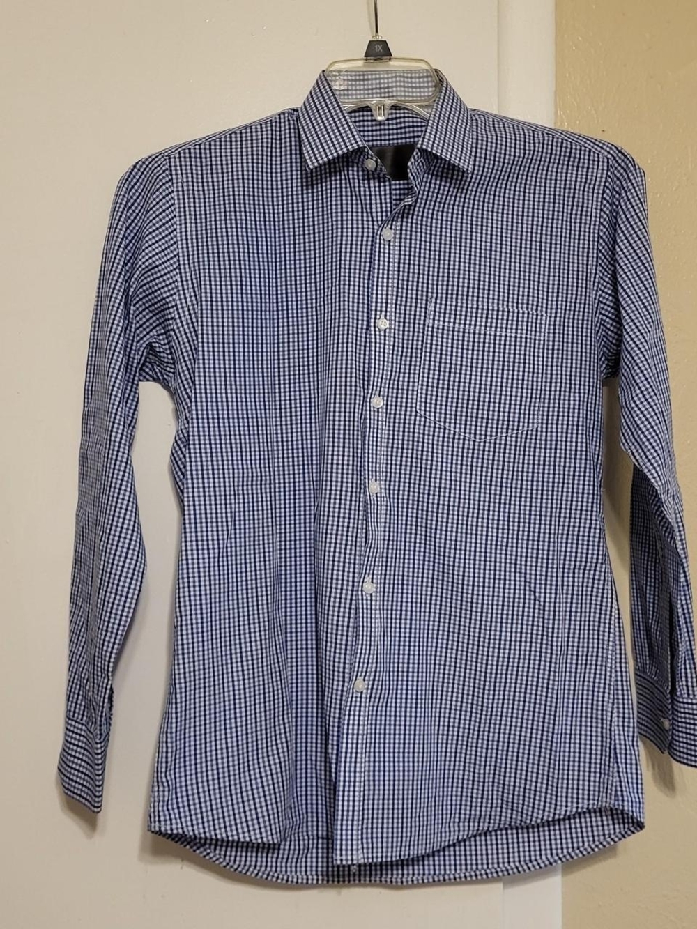 Men's Blue Gingham Button-Up Dress Shirt